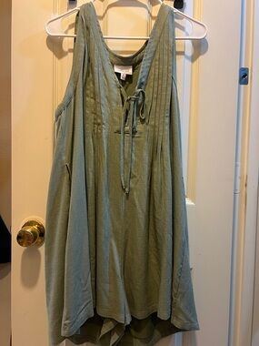 Light Sage Green Pleated Tie-Front Romper with pocket from Buckle